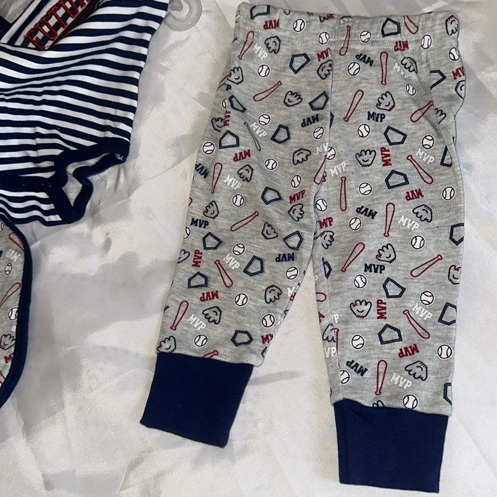 Quacker Jack Baby Boy 3PC Baseball Outfit Set Future MVP Navy Grey 3-6M NEW